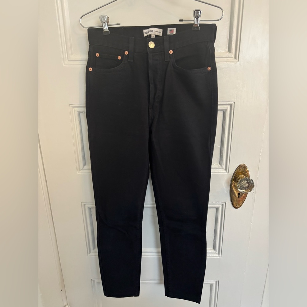 Re/Done high rise slim leg ankle length black jeans size 26